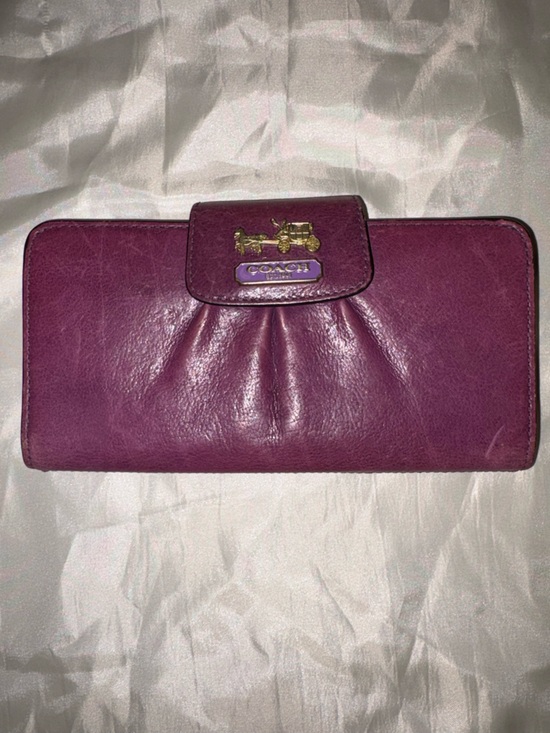 Coach Handbags - Coach Plum Leather Clutch Wallet with Gold Logo Accent